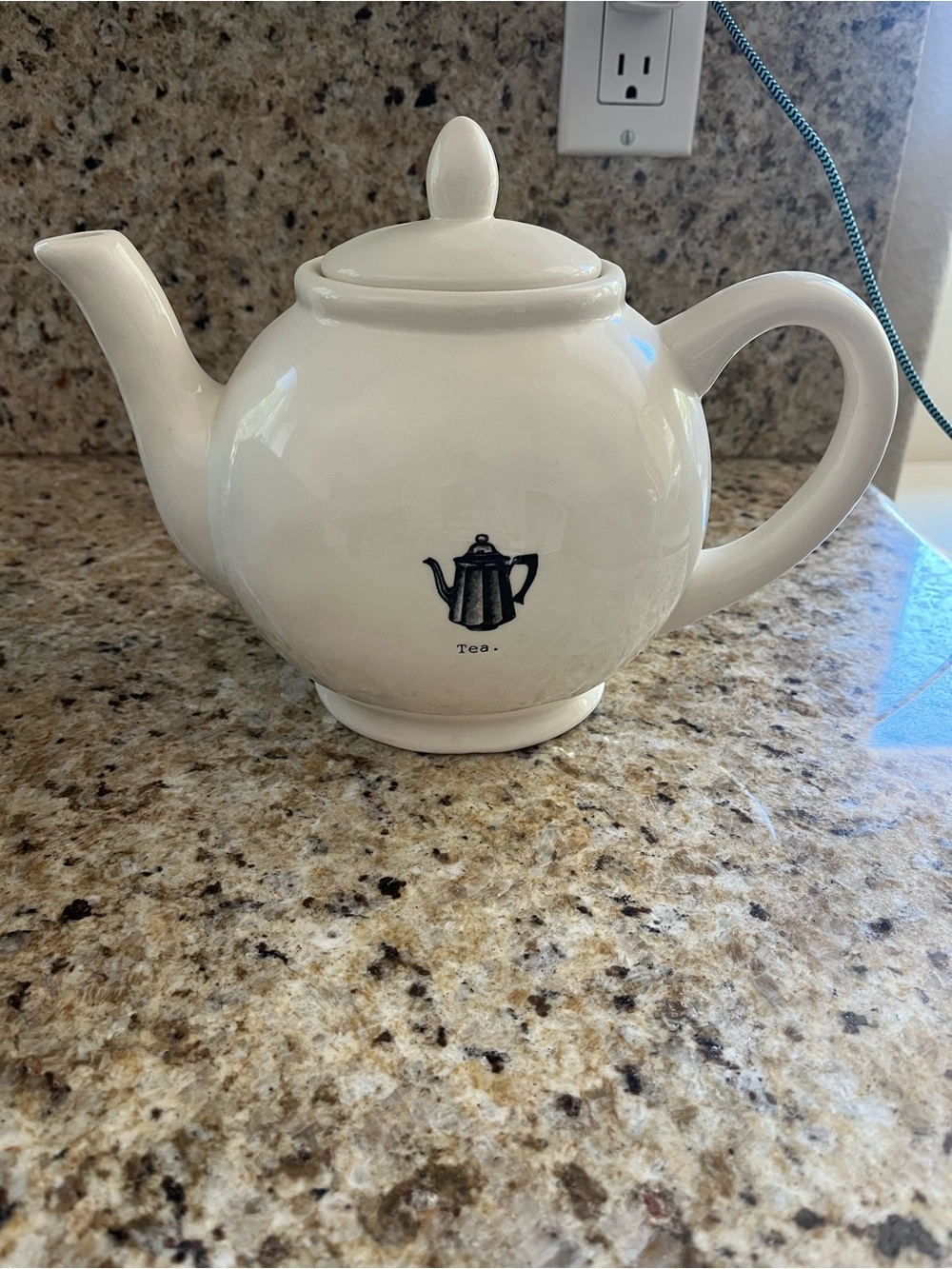 Rae Dunn White Ceramic Teapot with Black Tea Kettle Farmhouse